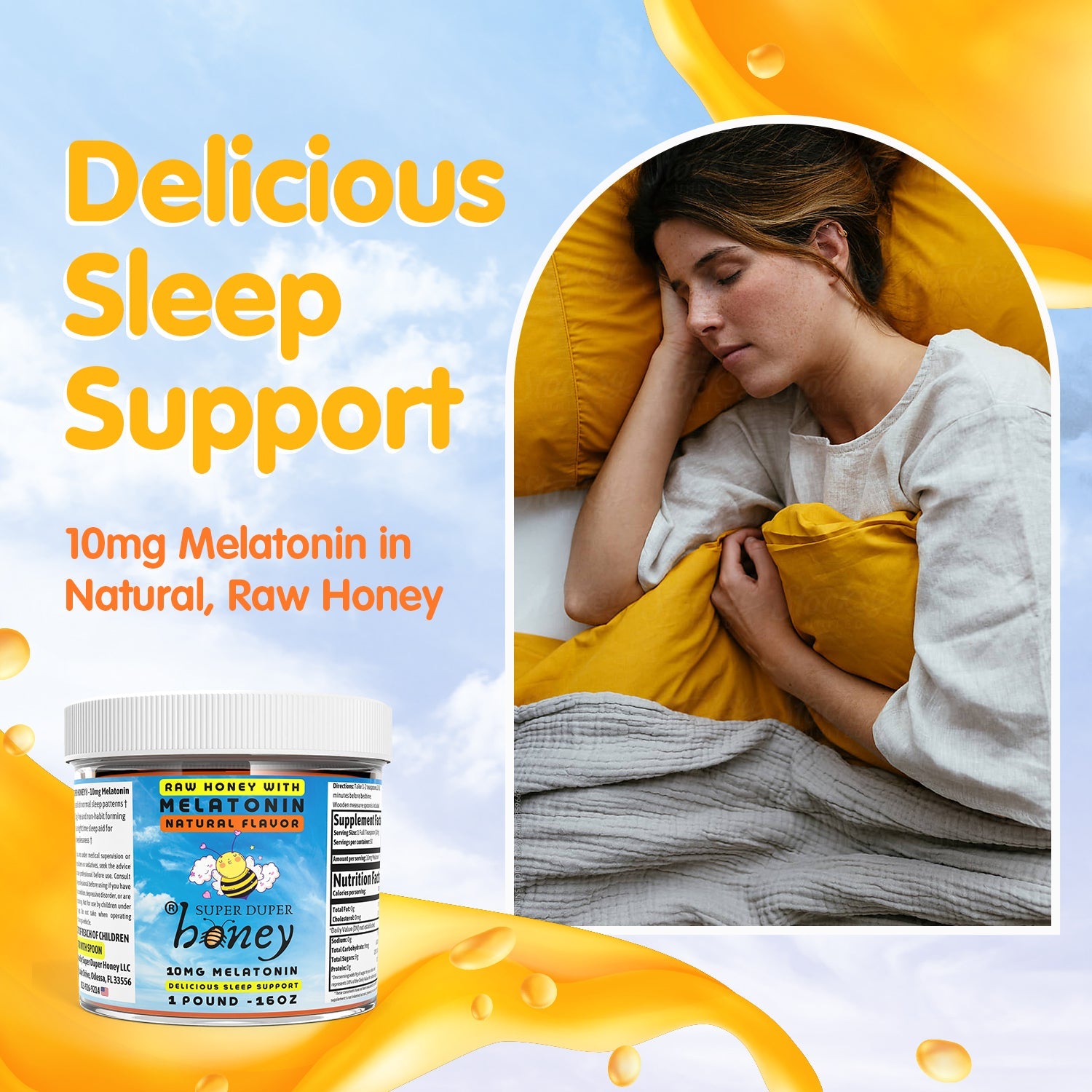 Melatonin Honey - Natural Sleep Supplement - Cinnamon Flavor - 1 Pound - 50 Servings - Sleep Support Remedy